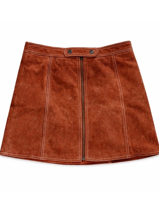 Topshop Dresses & Skirts - Topshop Genuine Leather Rust Brown Mini Skirt Front Zip Size US 8